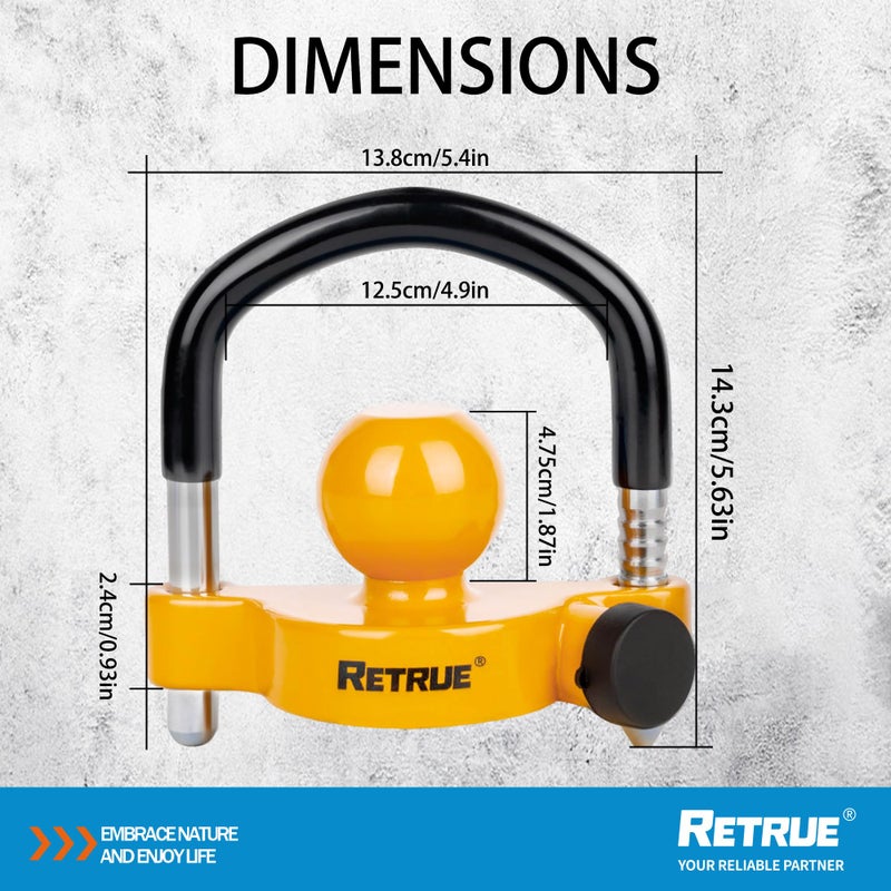 RETRUE Universal Trailer Ball Lock Hitch Coupler Locks Fits 1-7/8 Inch, 2 Inch, 2-5/16 Inch Couplers Adjustable Security with Weatherproof Cover and Cap, Yellow - Image 5